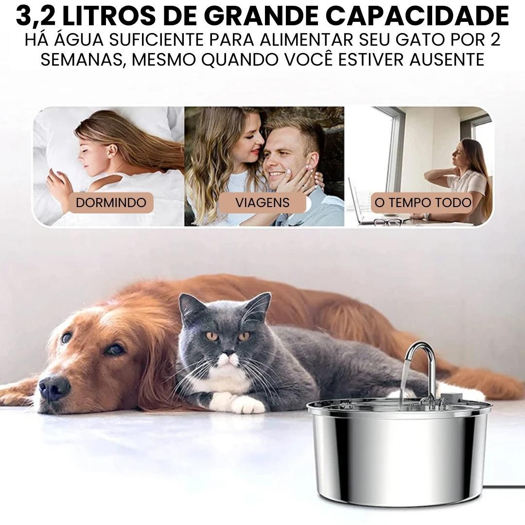 Bebedouro Inoxidável e Fonte para Gatos com Filtro Tripla Ação 3,2L - Movimento Pet